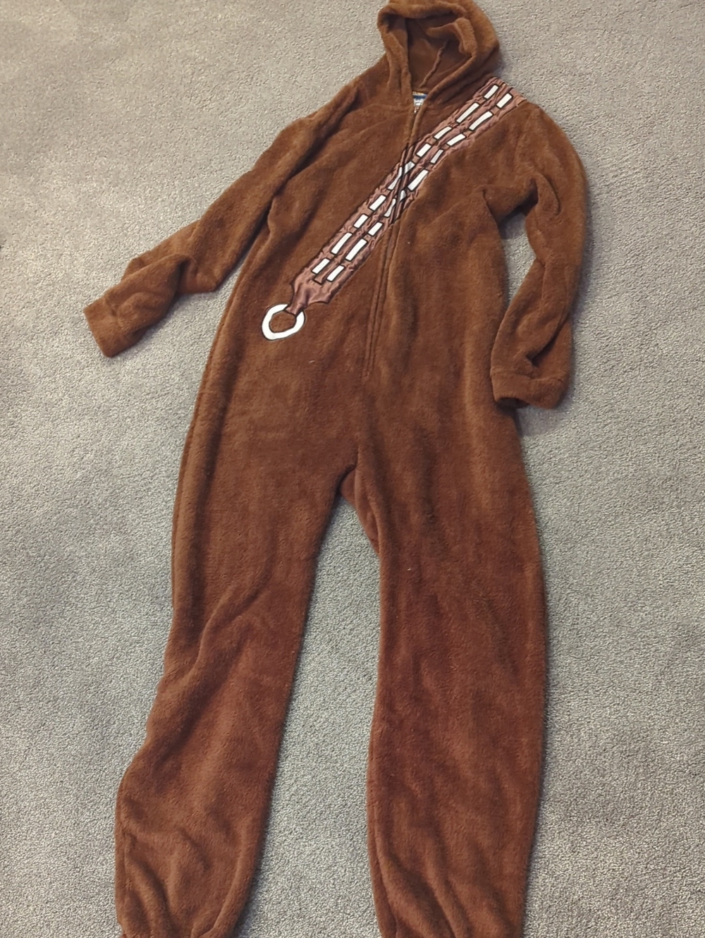 Adult Star Wars Brown Plush Chewbacca One-Piece Hooded Onesie Size Small